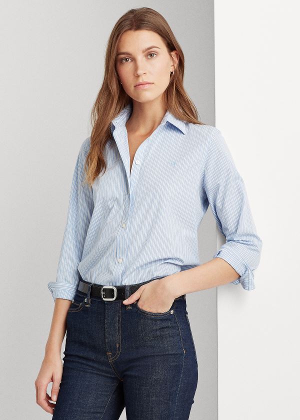 Women's Ralph Lauren Easy Care Striped Cotton Shirts | 052169BVZ